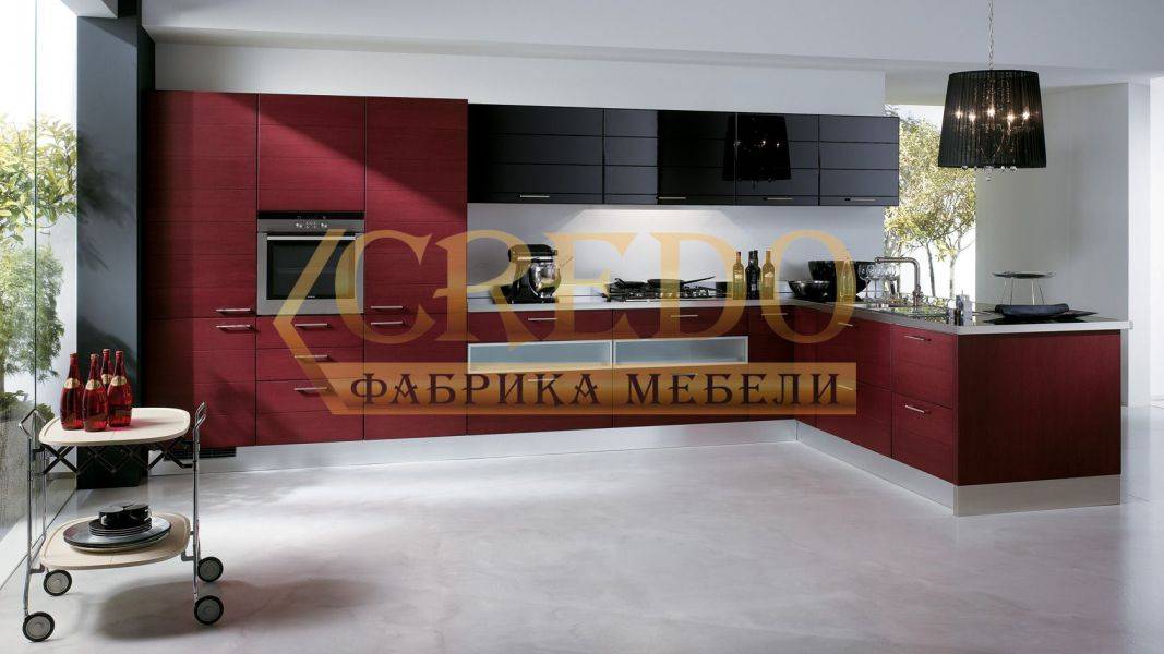 кухня пленка пвх черный глянец/барбарис в Нижневартовске