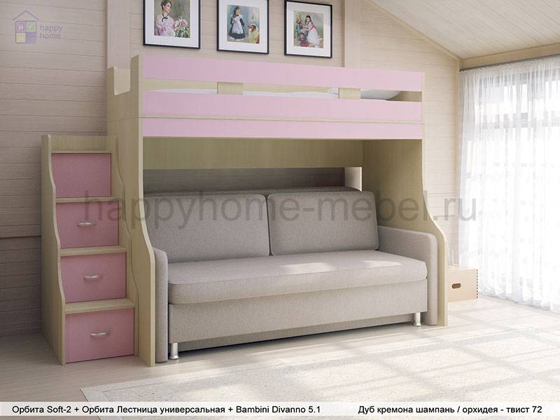 двухъярусная кровать-чердак с диваном орбита soft 2а в Нижневартовске