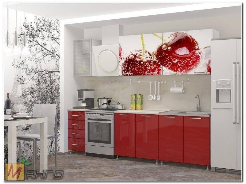 прямая кухня вишня с фотопечатью в Нижневартовске