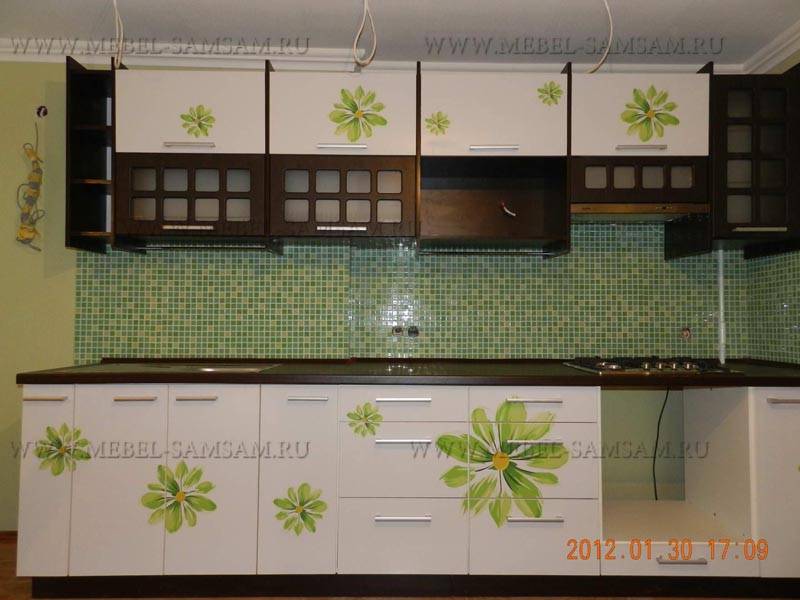 кухня прямая цветочный-венге в Нижневартовске