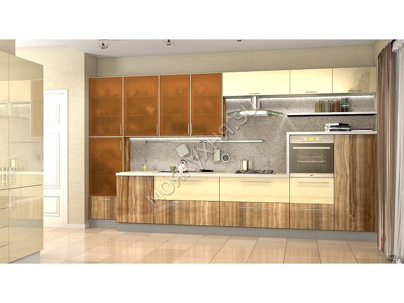 вместительная бежевая глянцевая кухня в Нижневартовске