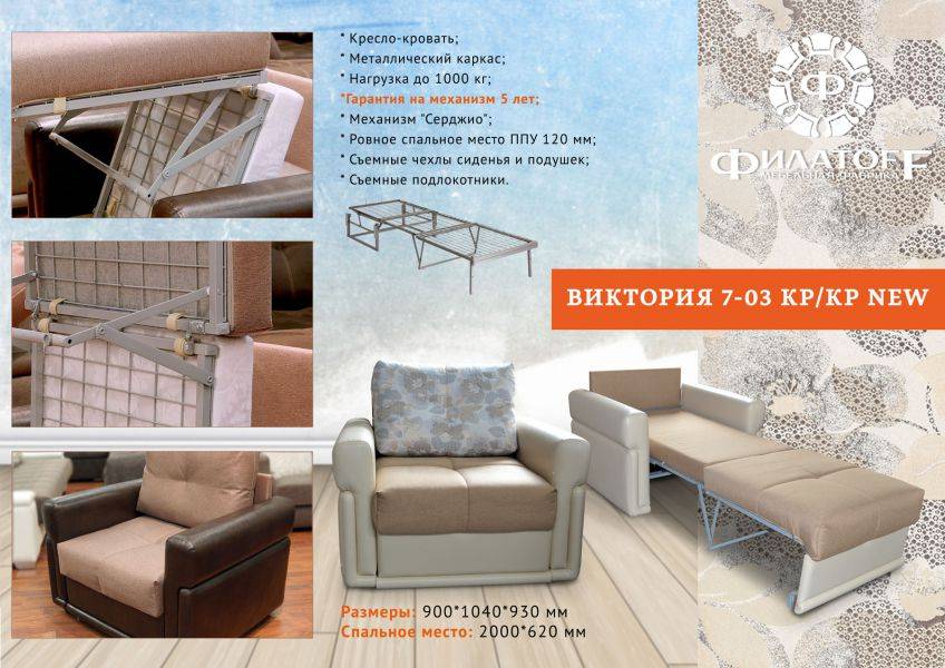 кресло-кровать на металлокаркасе виктория 7-03 в Нижневартовске