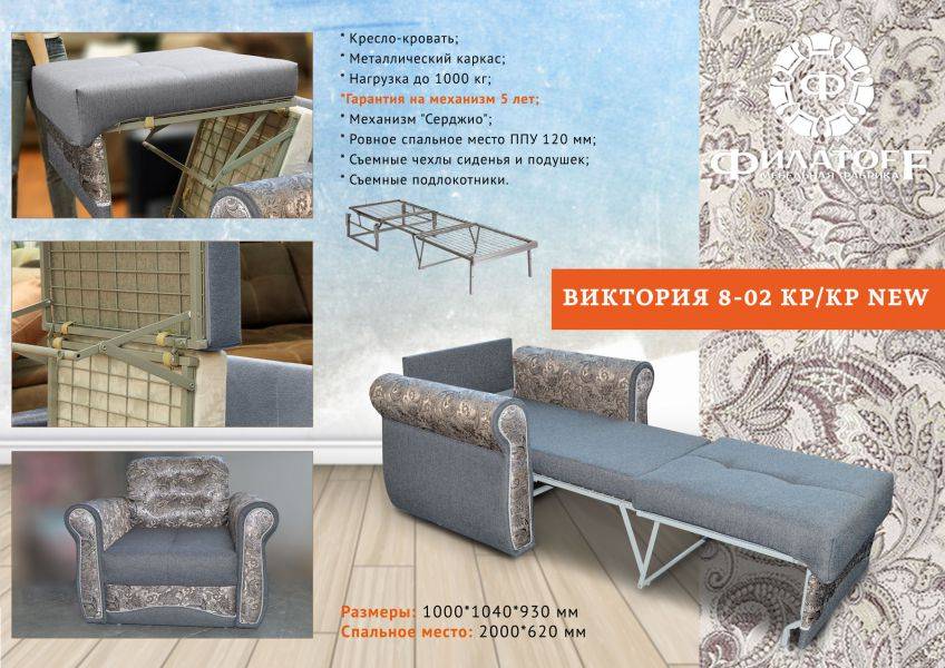 кресло-кровать на металлокаркасе виктория 8-02 в Нижневартовске
