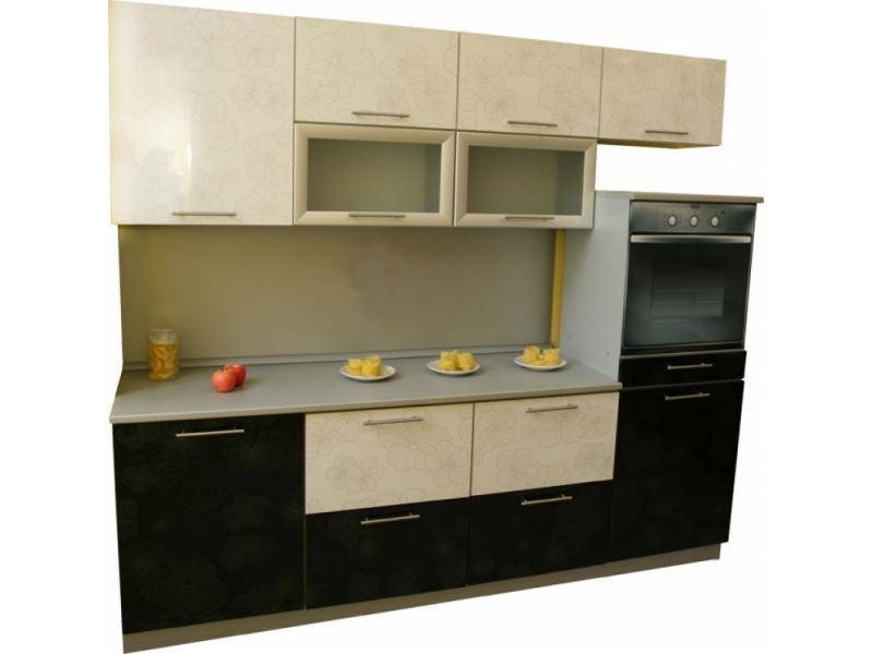 кухня прямая черный белый цветок в Нижневартовске