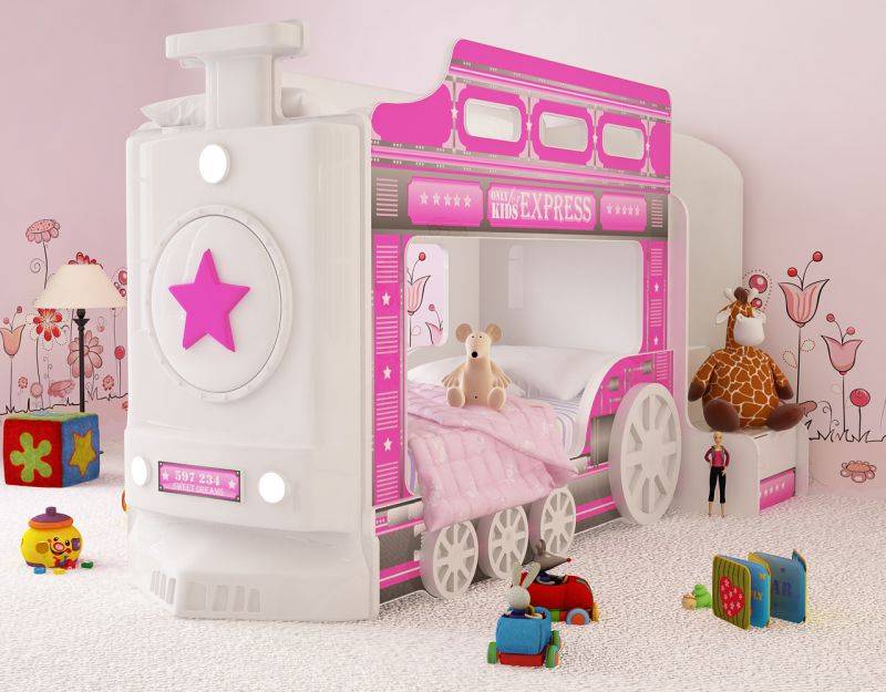 кровать двухъярусная паровоз розовый в Нижневартовске