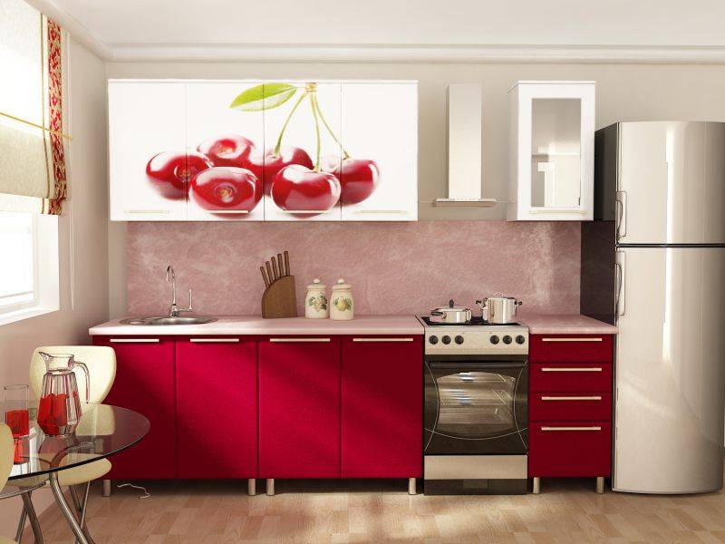 прямая кухня с фотопечатью вишня в Нижневартовске