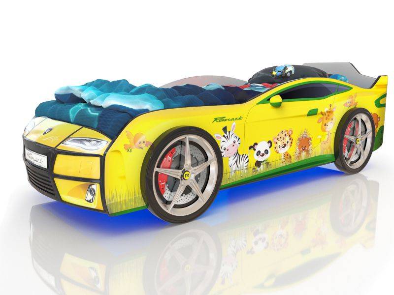 кровать-машинка romack kiddy желтая - зверята в Нижневартовске