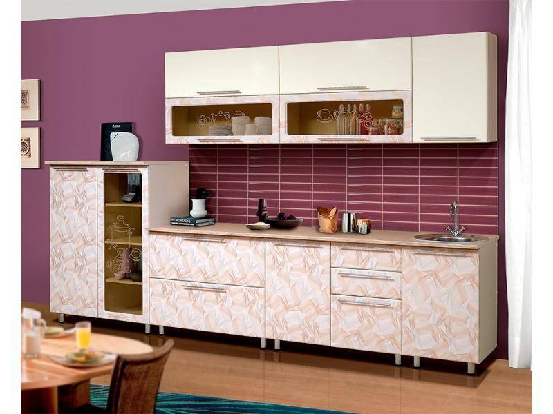 светлый набор мебели для кухни 6в с буфетом летучая мышь в Нижневартовске