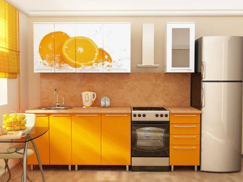 прямая кухня с фотопечатью апельсин в Нижневартовске