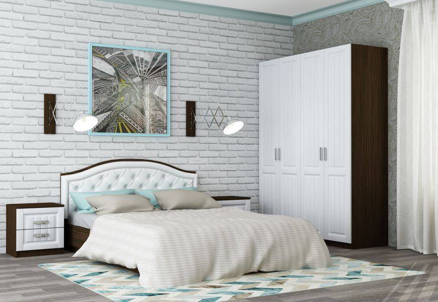 спальный гарнитур eco-life с накладкой из каретной стяжки на изголовье кровати в Нижневартовске