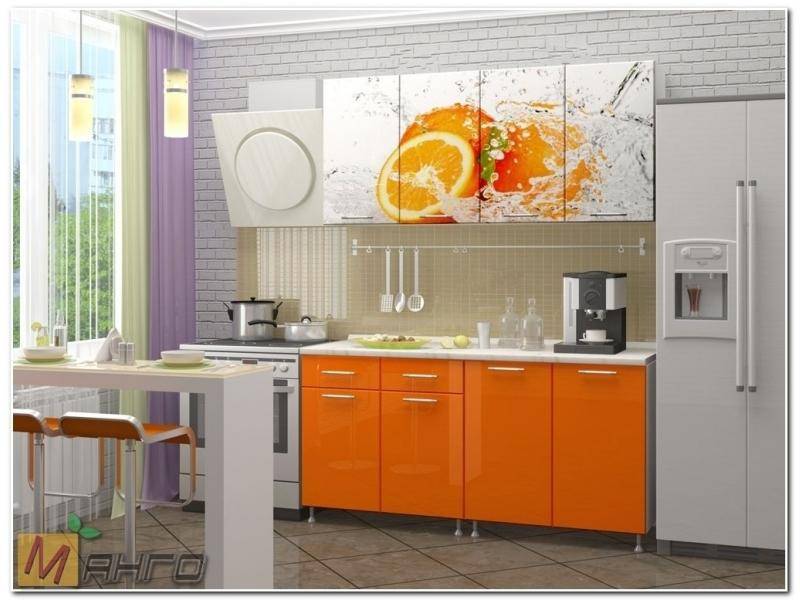 прямая кухня апельсин-3 с фотопечатью в Нижневартовске