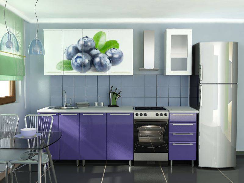 прямая кухня с фотопечатью голубика в Нижневартовске