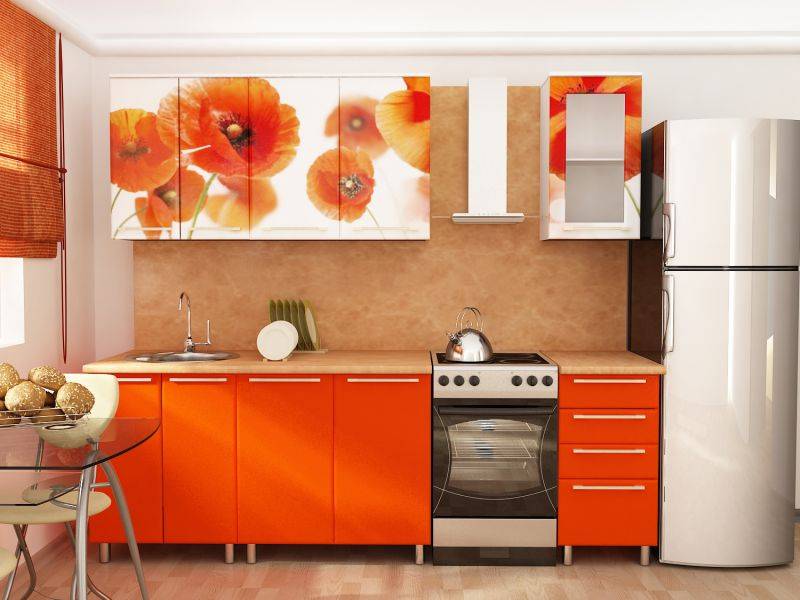 прямая кухня с фотопечатью маки в Нижневартовске