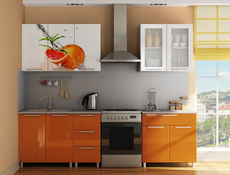 кухня прямая радуга с фотопечатью апельсин в Нижневартовске