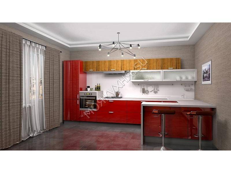 кухня пластик глянец - орех антик/бордовый в Нижневартовске