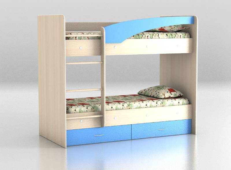 кровать двухъярусная млечный дуб - синий в Нижневартовске