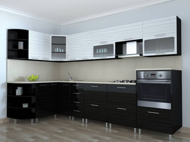 кухня угловая ирина страйп черный-белый в Нижневартовске