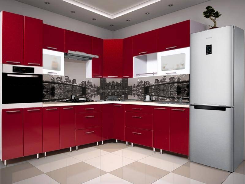 яркая красная угловая кухня metrio д 2.3 в Нижневартовске