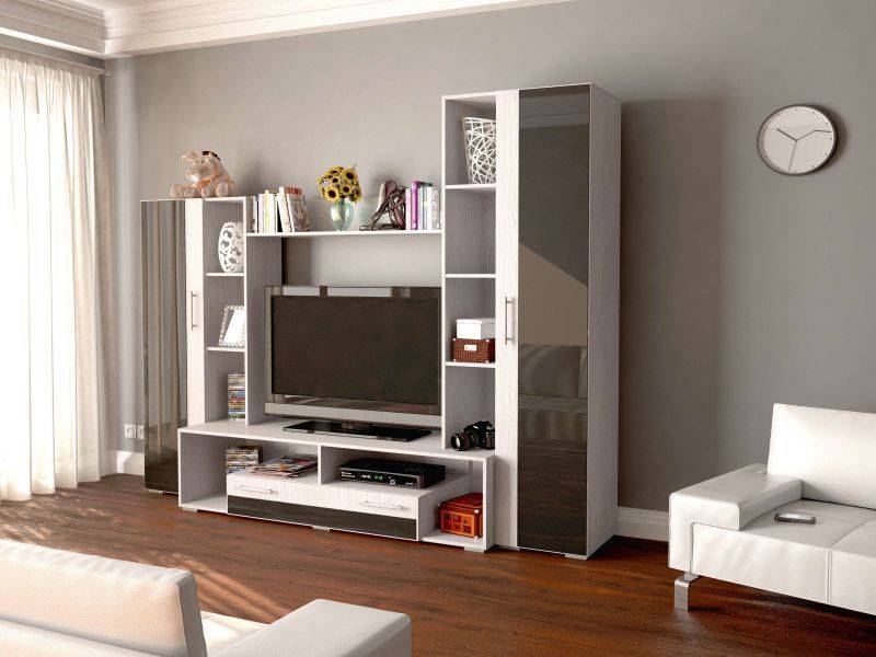 гостиная дельта черное стекло лдсп выбеленный дуб в Нижневартовске