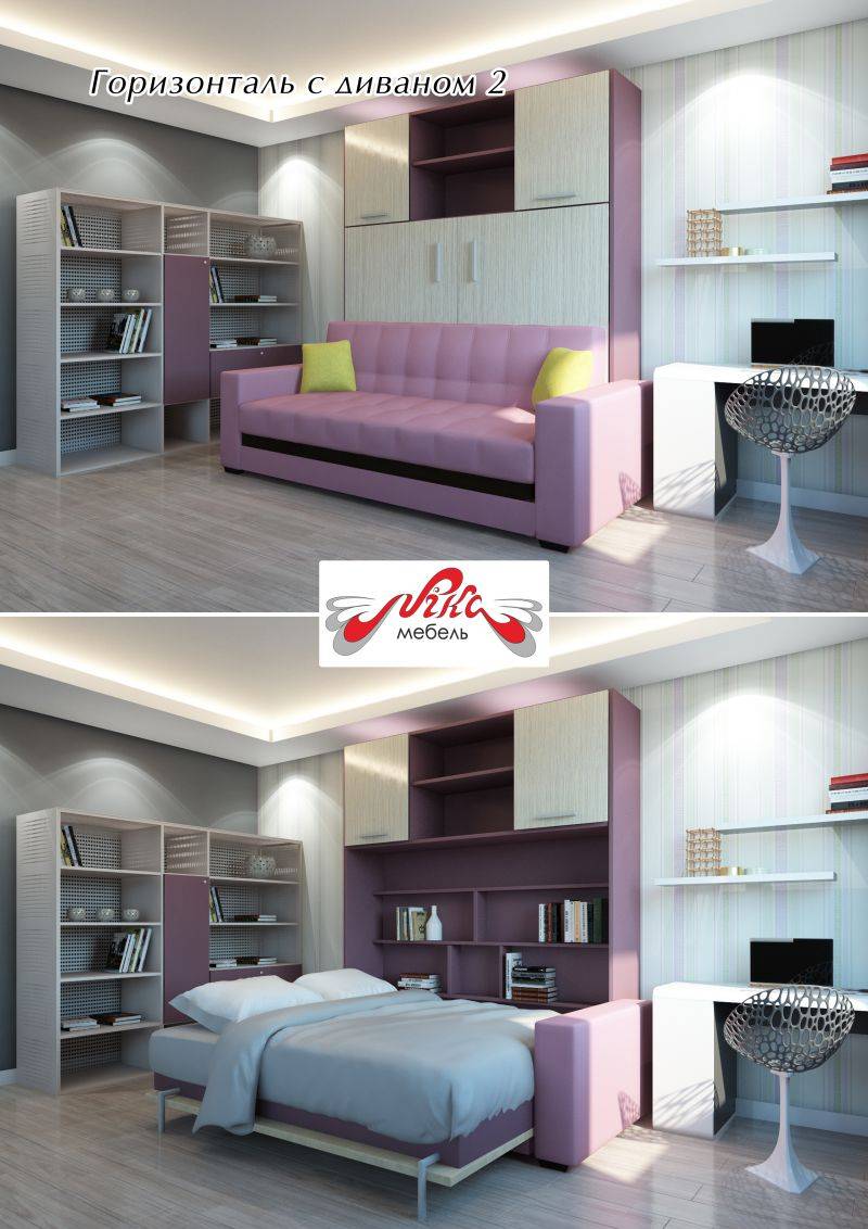 шкаф-кровать горизонталь 2 с диваном в Нижневартовске