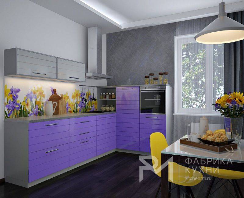 угловая кухня фиолетовый глянец- техно в Нижневартовске