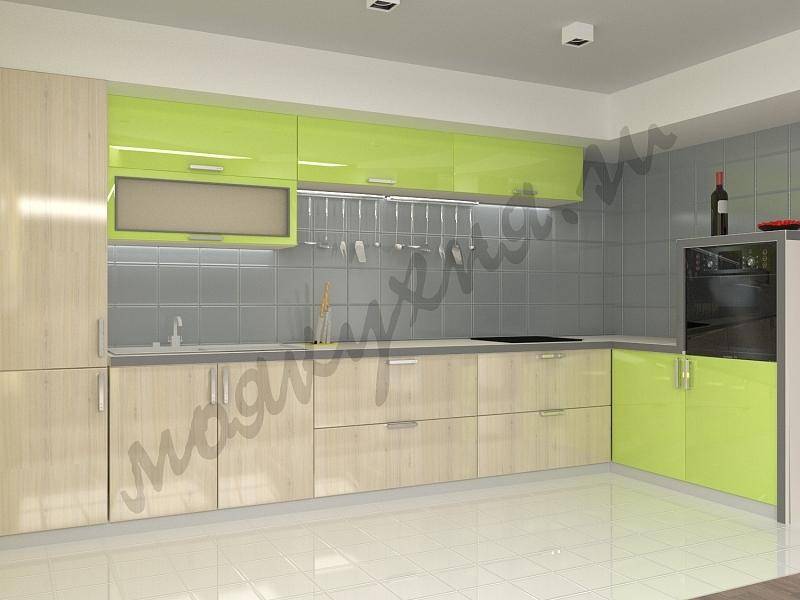 кухня пластик глянец - лайм/дуб карамельный в Нижневартовске