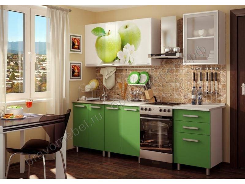 зеленый кухонный гарнитур с фотопечатью яблоко в Нижневартовске