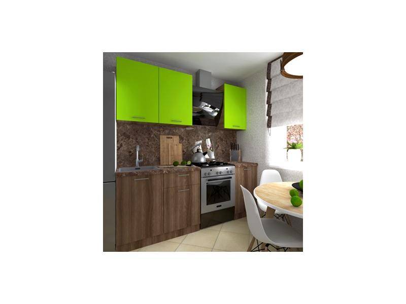 коричневая кухня с зелеными верхними полками селена 2 в Нижневартовске