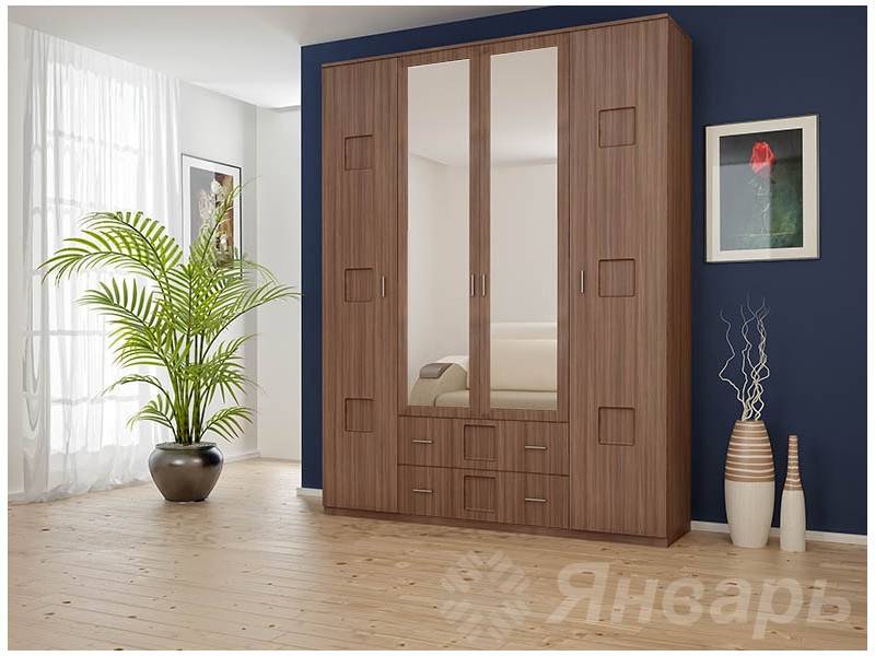 шкаф 4-х дверный с зеркалом в Нижневартовске