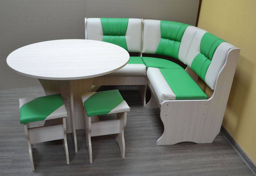 кухонный уголок фантазия, дуб выбеленный, к/з молочный + зеленый в Нижневартовске