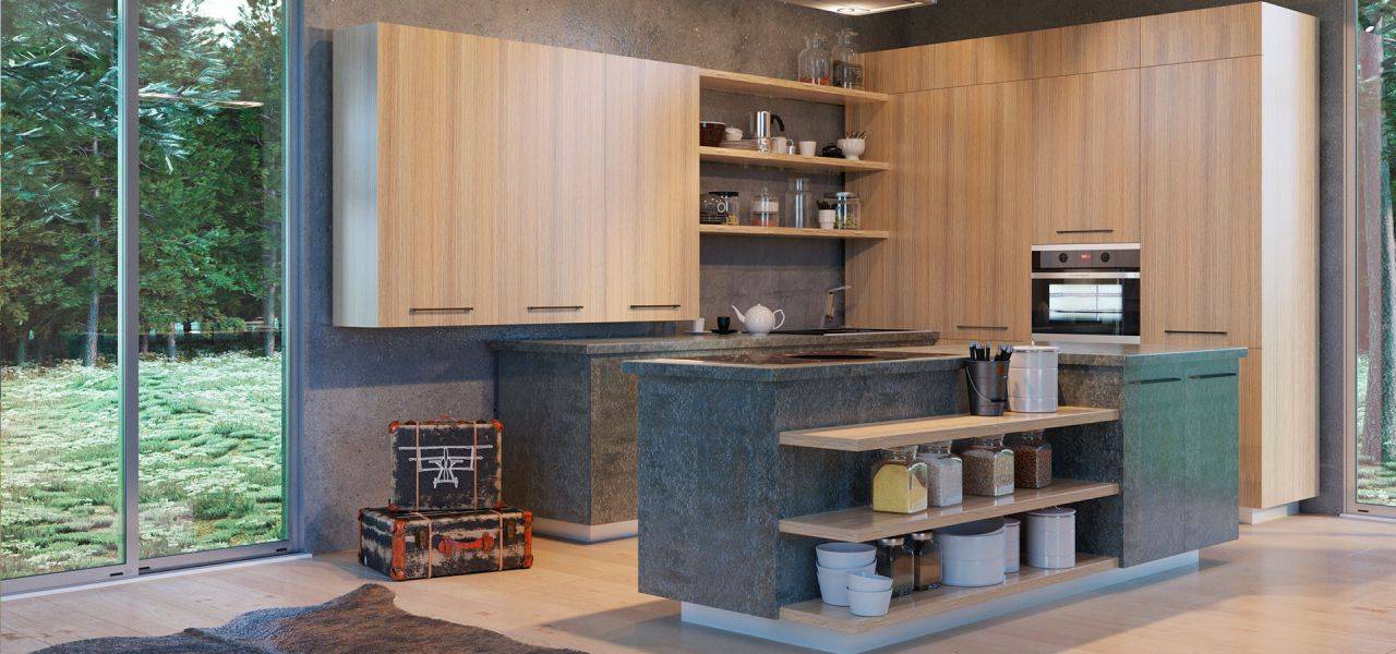 угловая кухня со шкафами вудстоун в Нижневартовске