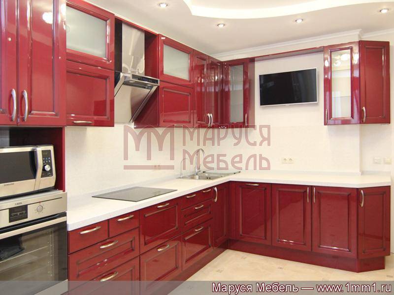 кухня угловая красная мдф в Нижневартовске