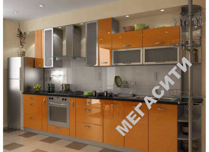прямая оранжевая кухня в Нижневартовске
