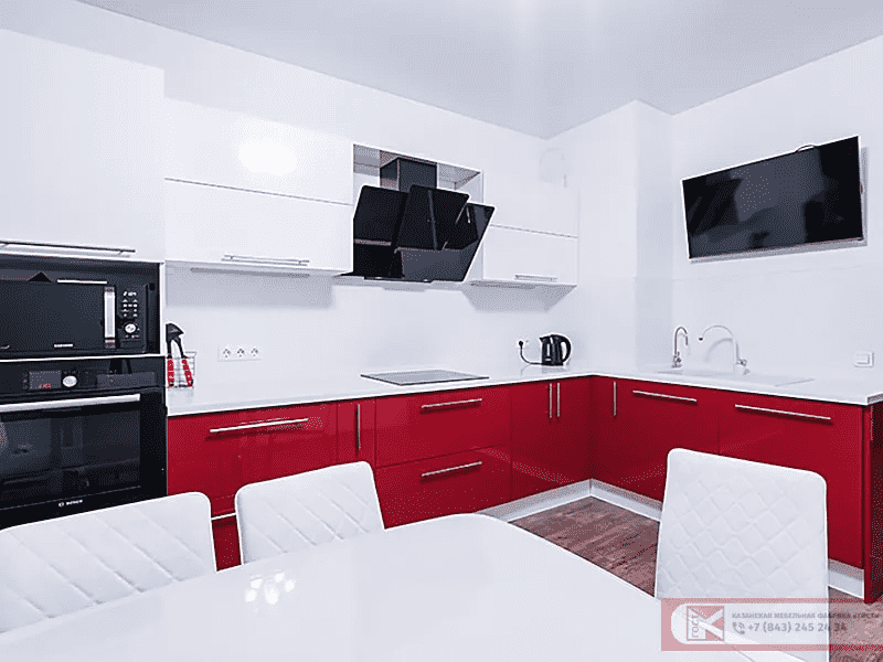 кухня хайтек белая и красная в Нижневартовске