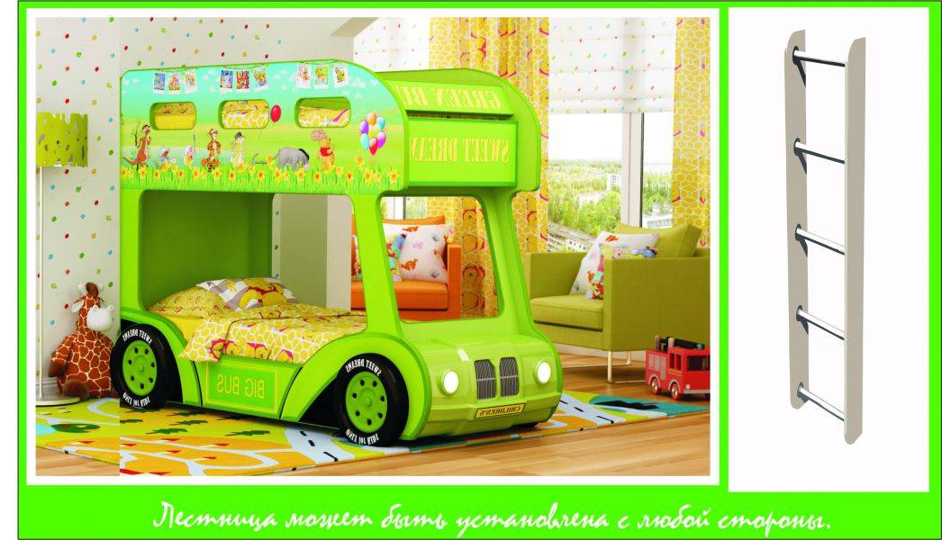 двухъярусная кровать-aвтобус винни 3d с лестницей в Нижневартовске