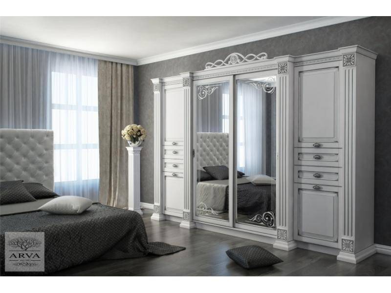 шкаф в спальню береза цвет белый-патина серебро в Нижневартовске