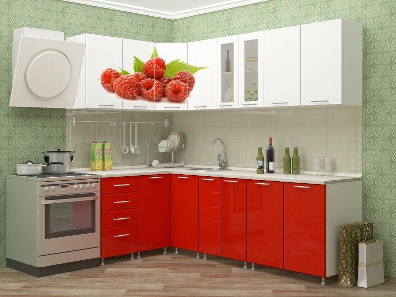 кухня угловая с фотопечатью малина в Нижневартовске