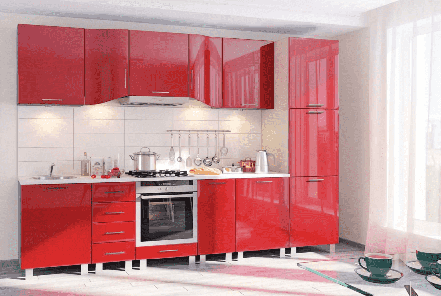 прямая красная кухня хай-тек в Нижневартовске