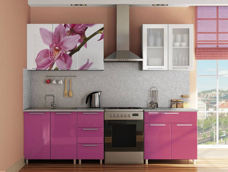 кухня прямая радуга с фотопечатью орхидея в Нижневартовске