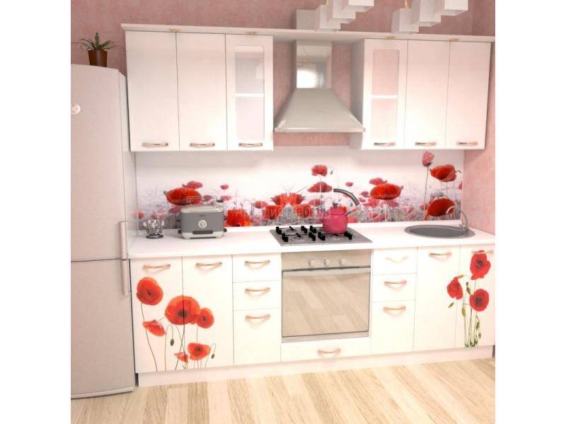 кухня прямая премиум 4 с фотопечатью маки в Нижневартовске