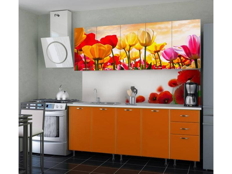 простая кухня с фотопечатью тюльпан в Нижневартовске