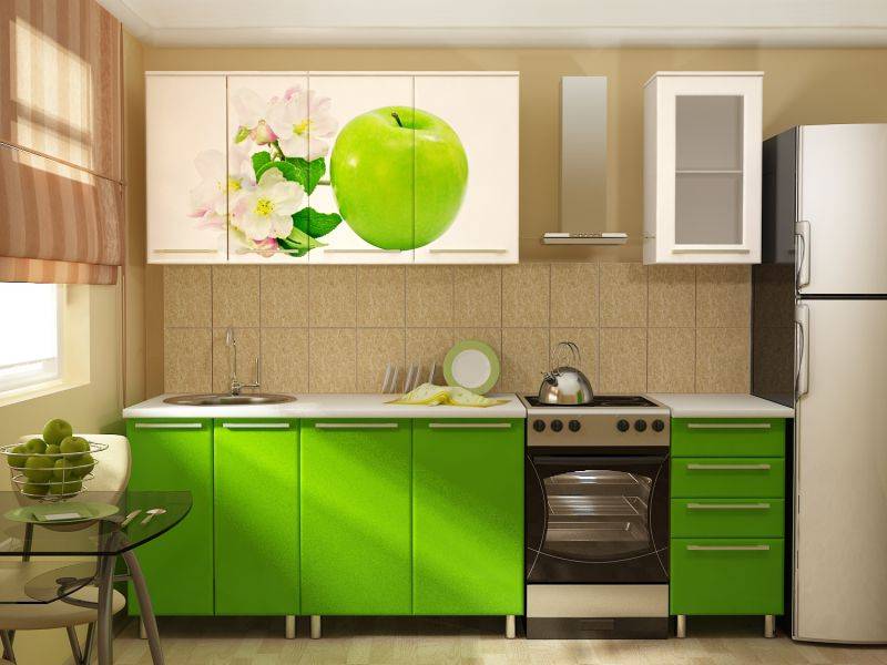 прямая кухня с фотопечатью яблоко в Нижневартовске