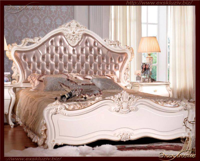 кровать резная белая с бежевым шёлком в Нижневартовске