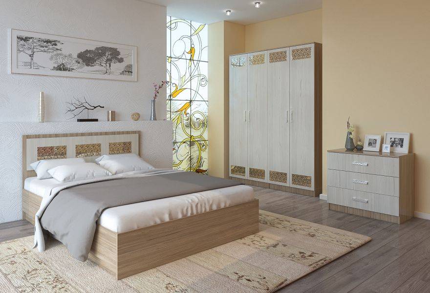 спальный гарнитур eco-life с фасадами из лдсп и декоративными накладками из бронзированного зеркала в Нижневартовске