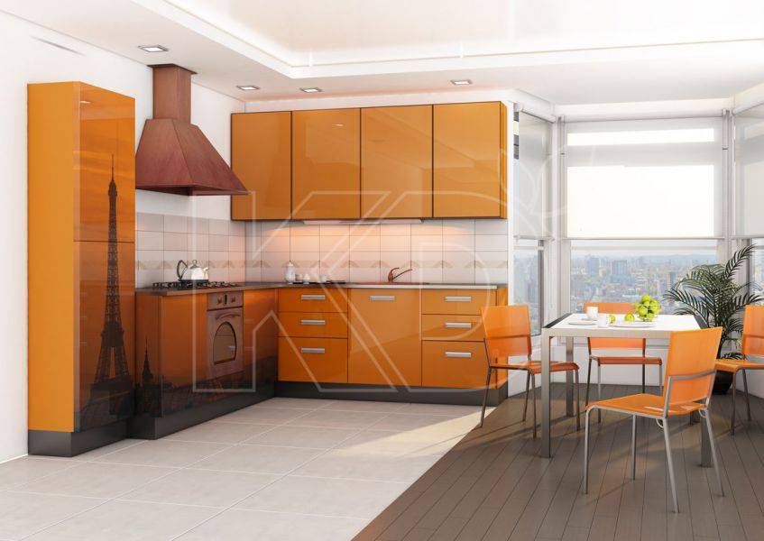 угловая оранжевая кухня в Нижневартовске