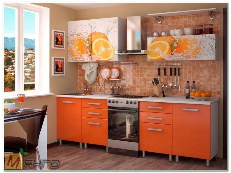 прямая кухня апельсин с фотопечатью в Нижневартовске