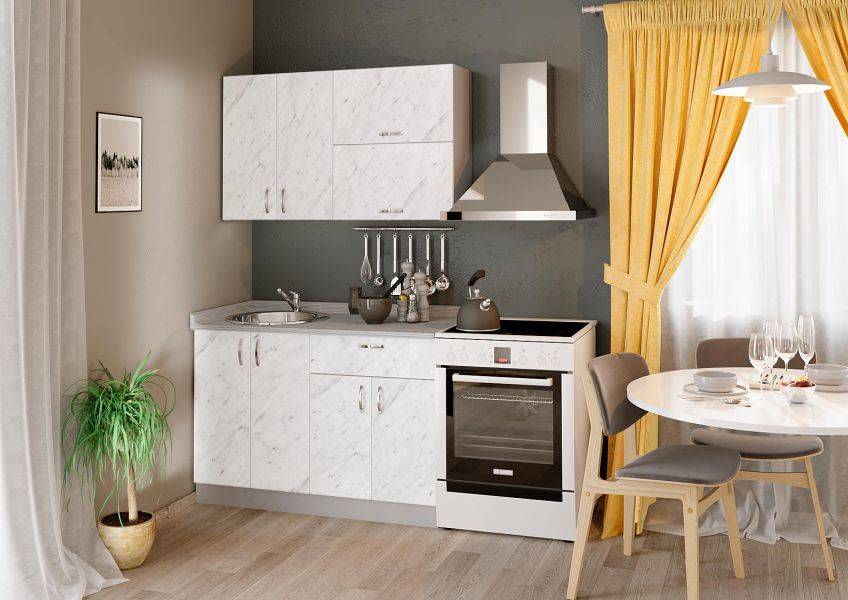 кухня прямая лдсп мрамор бьянко/корпус алюминий в Нижневартовске