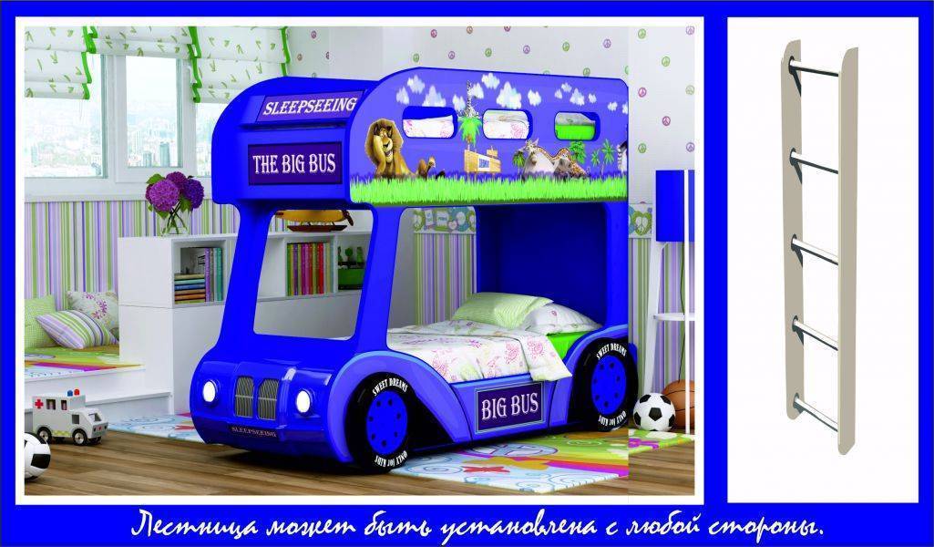 двухъярусная кровать-aвтобус мадагаскар 3d с лестницей в Нижневартовске