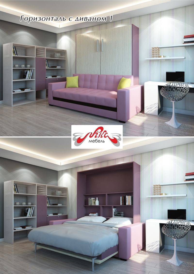 шкаф-кровать горизонталь 1 с диваном в Нижневартовске