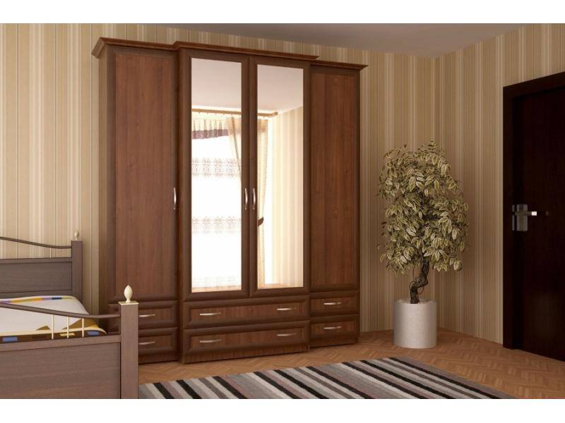 шкаф 4-х ств двухглубинный с зеркалом в Нижневартовске